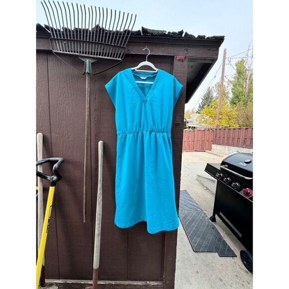 Vintage Sears teal dress elastic waist one tag - Picture 4 of 11